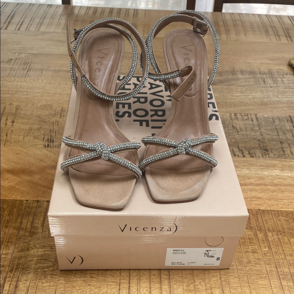 Elegant Tan and Silver Heels with Open-Toe Design